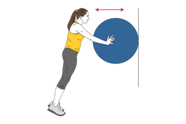 Flexiones de brazos de pie apoyando en pelota de pilates