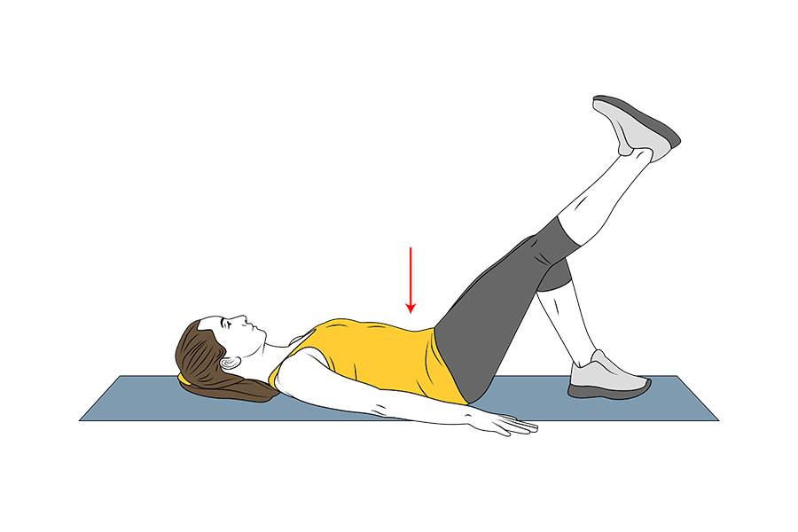 Contracción abdominal profunda con elevación de una pierna