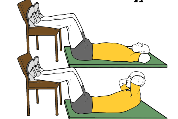 Encogimientos abdominales con las rodillas flexionadas y apoyadas