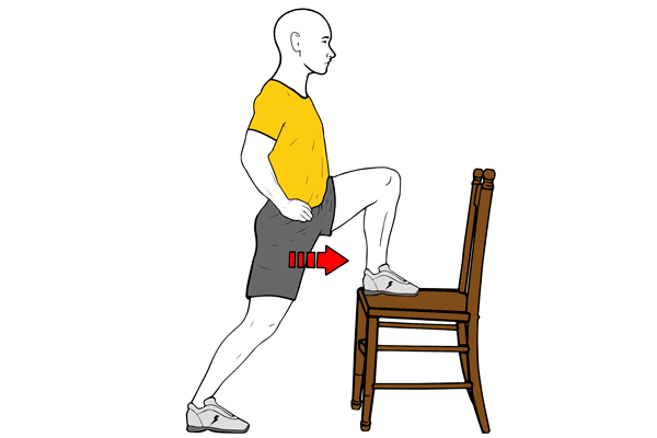 Estiramiento de flexores de cadera con silla