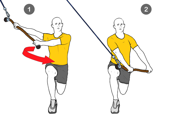 Rotación de cintura con pierna flexionada en cable polea